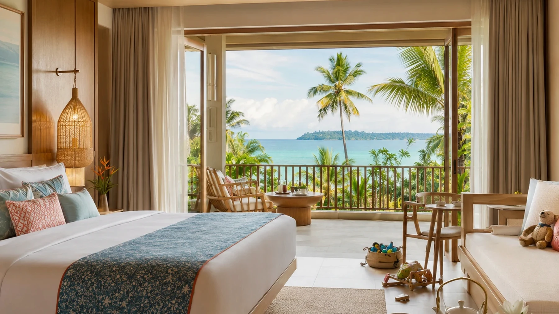 A calm family-friendly island room overlooking the sea, used as the Family Promise video thumbnail