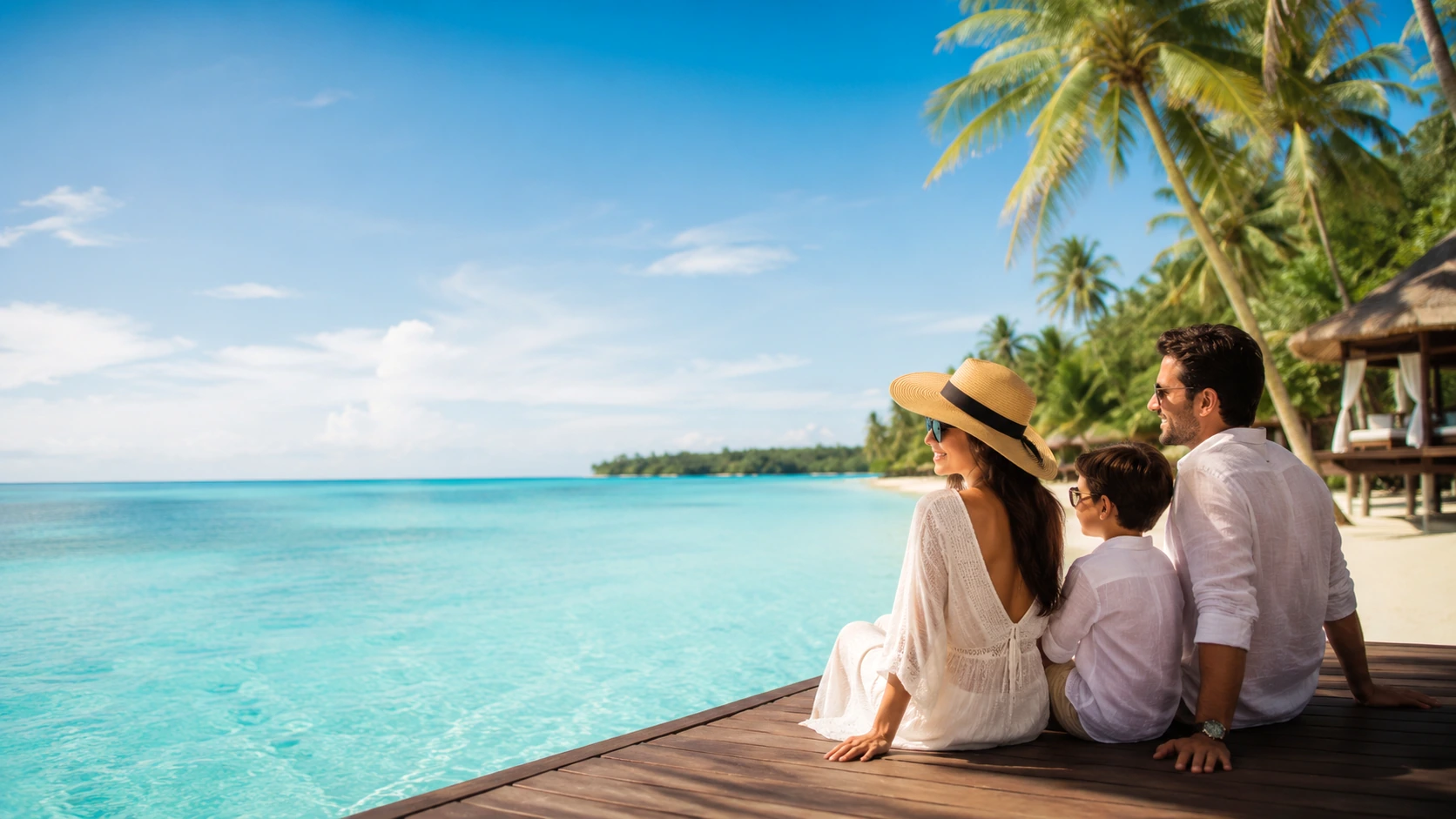 A relaxed family enjoying a premium tropical seaside holiday in the Andaman Islands